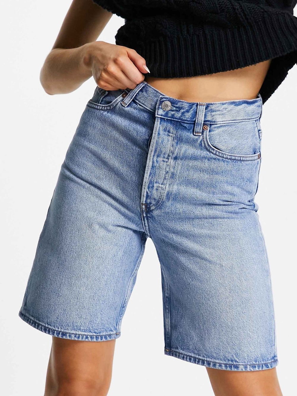 & Other Stories Light Blue Longline Denim Shorts US 6